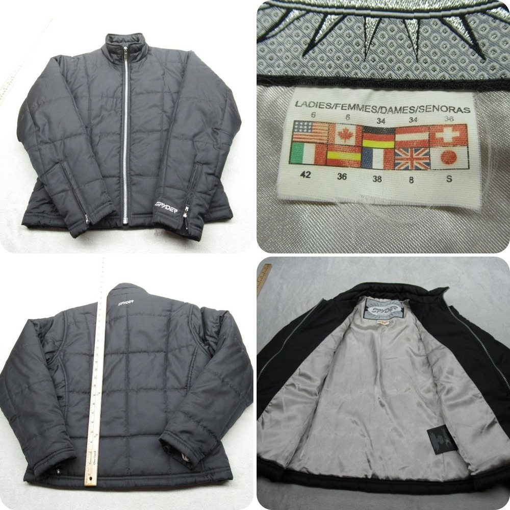 Spyder Jacket Women 6 Black Lightweight Full Zip Quilted Water Resistant Puffer